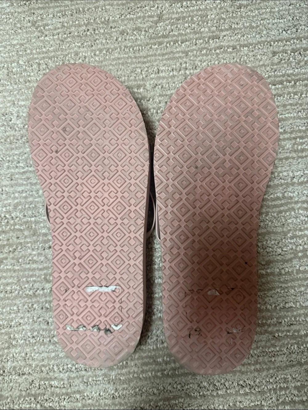 Tory Burch Pale Pink Gold Logo 1” heel Flip Flops